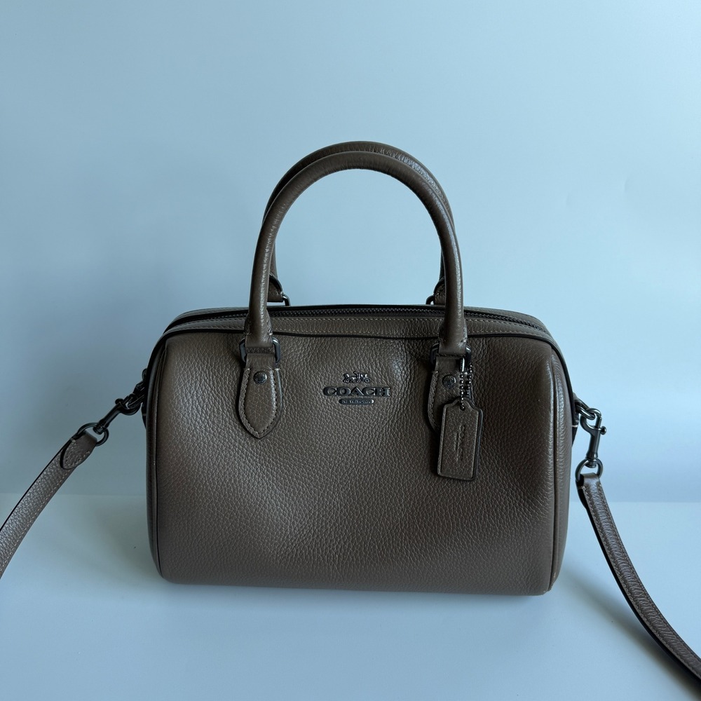 Coach Rowan Satchel Dark Stone Pebbled Leather Bag CV960